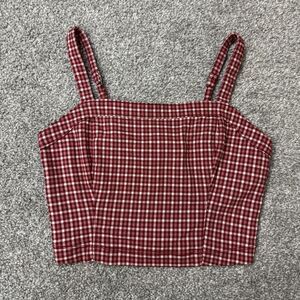 Hollister Tank Top Womens S Red Check Square Neck Cropped Summer Americana Punk